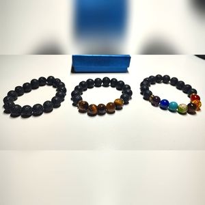 Three Pack Volcanic Rock Bracelets